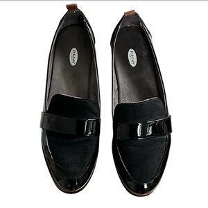 DR SCHOLL’S Women's Webster Loafer Black Suede Patent Vegan‎ Leather Lug Sole 9M